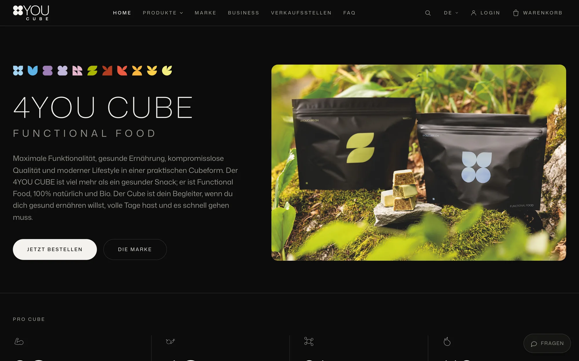 4YOU CUBE – Website und Onlineshop für Functional Food in Würfelform.