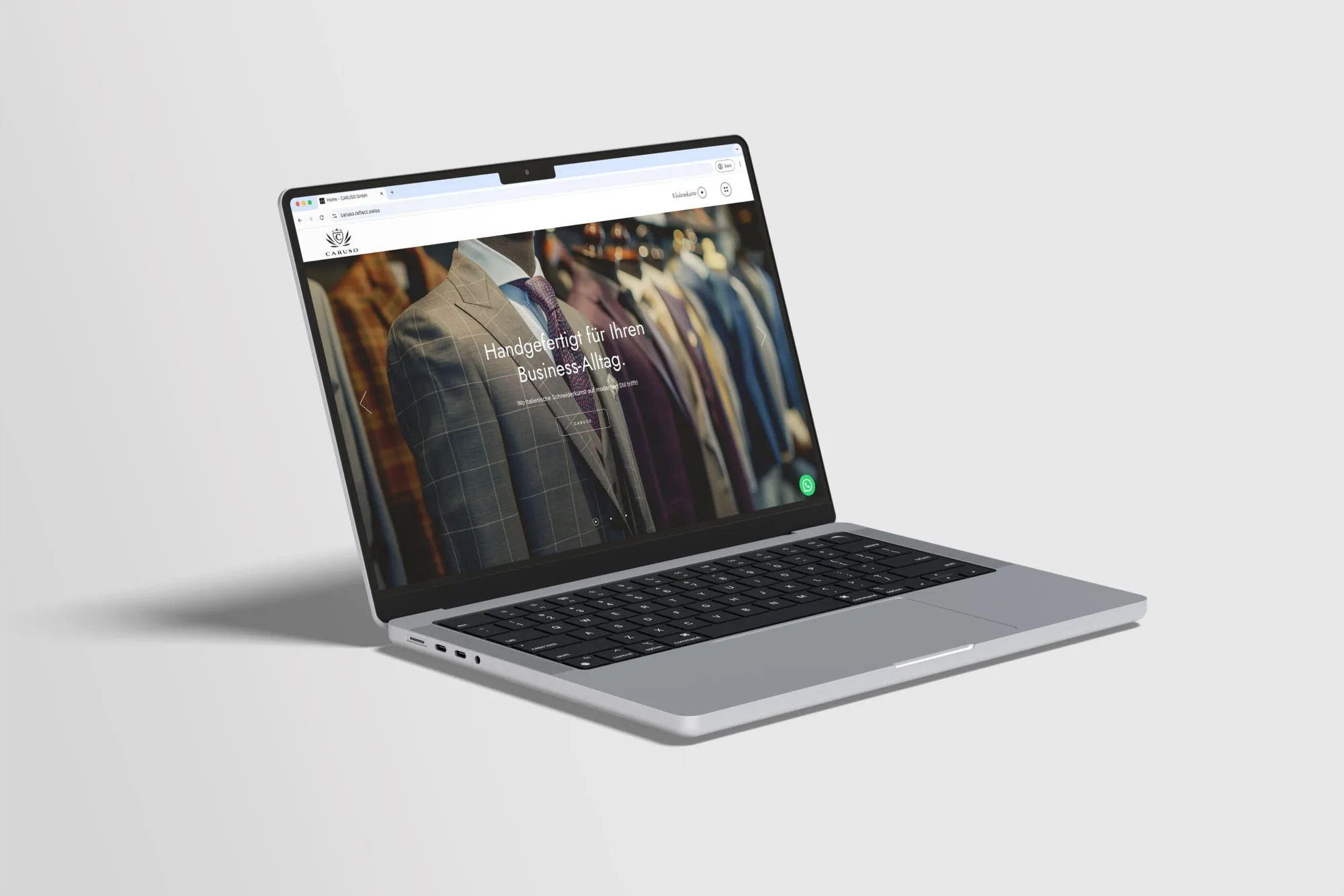 Caruso GmbH – Logo und Website für Caruso GmbH, Spezialist für Massanzüge, Hochzeitsanzüge und Brautkleider.