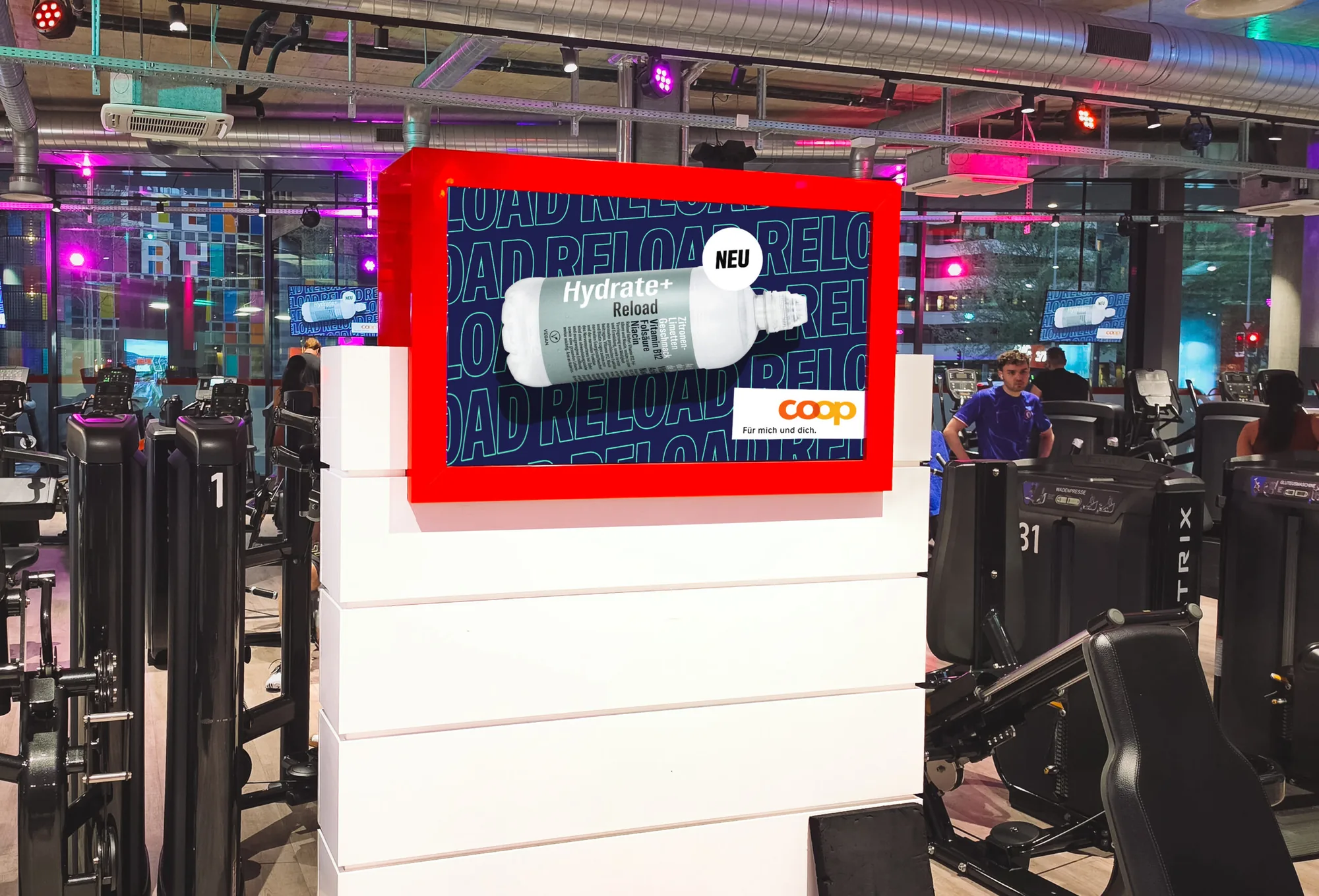 Coop – Coop zeigt die aktuelle Kampagne auf den Screens im IMAGEMEDIA-Werbenetz in Fitness, Sport und Freizeit.